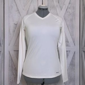 Reebok White Long Sleeve V-neck Athletic Top Large